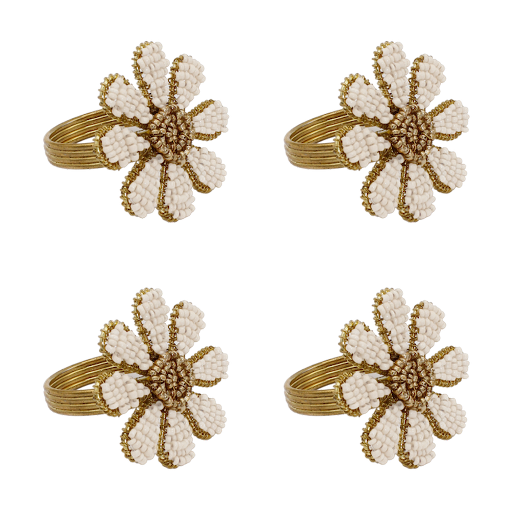 Ronds de serviette "Marguerite" en perles de verre (lot de 4)