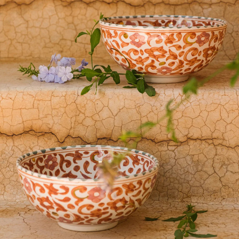 Saladier rond FLEUR (rose et orange)