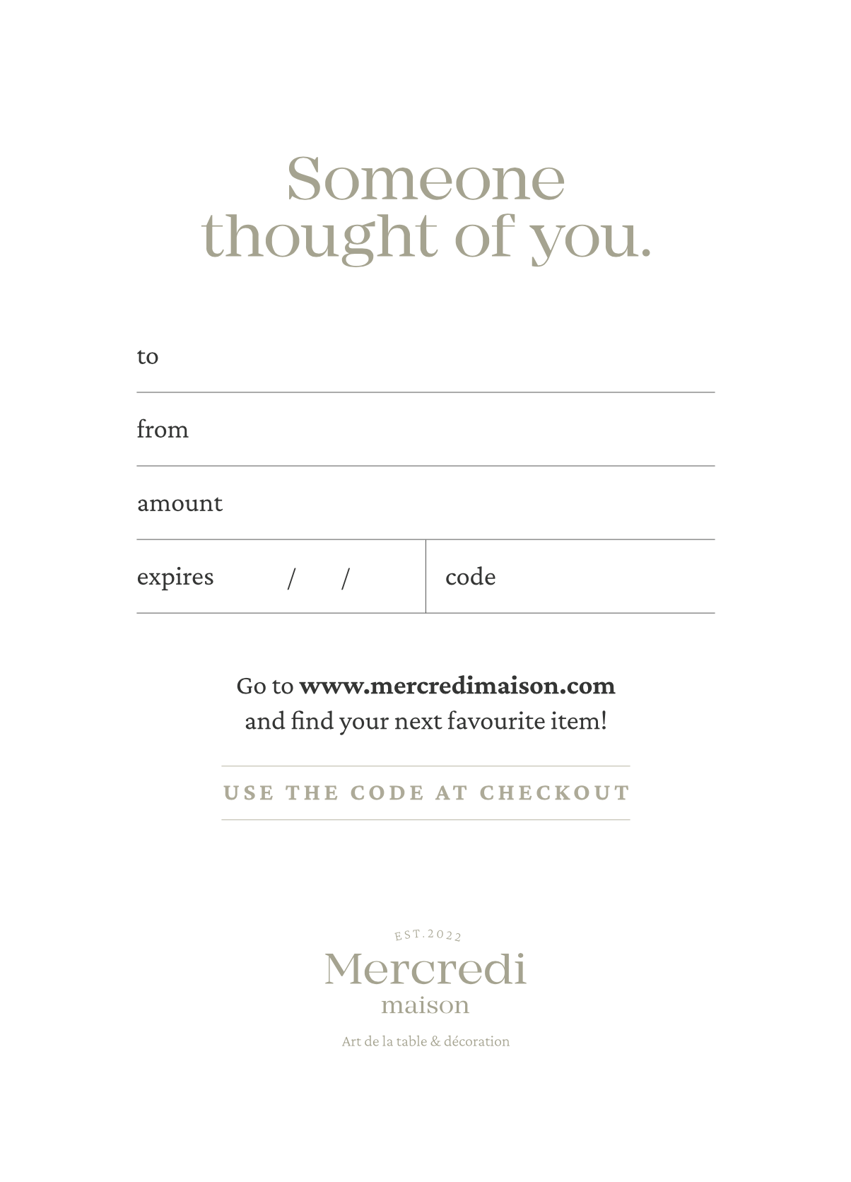 Carte-cadeau Mercredi Maison