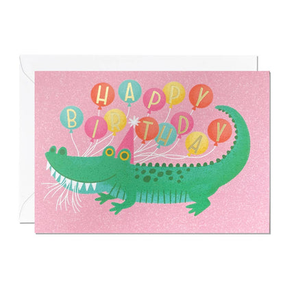 Carte Anniversaire | Alligator + ballons