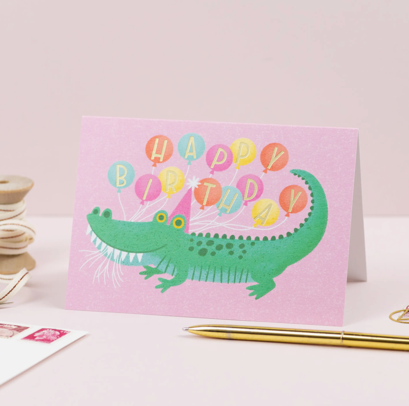 Carte Anniversaire | Alligator + ballons